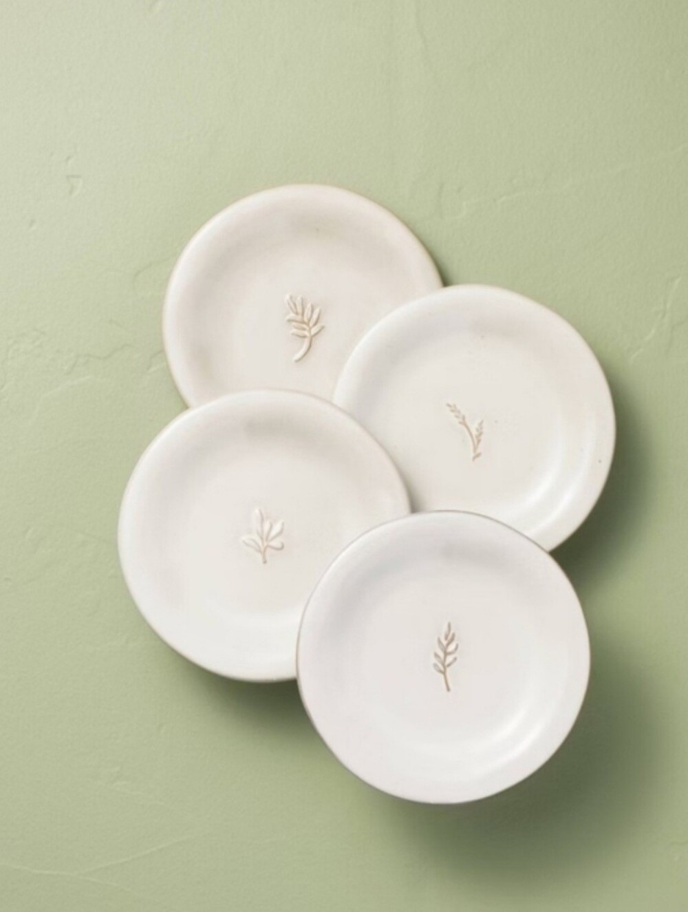 Hearth & Hand White Embossed Leaf Ceramic Appetizer Plates - Set of 4